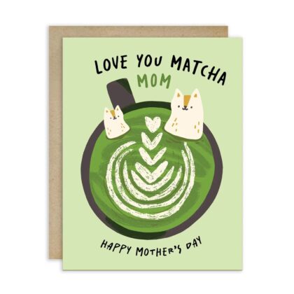 Matcha Mom Mother's Day - Lovely Cards featuring two cute cats in a matcha latte with heart-shaped foam art.